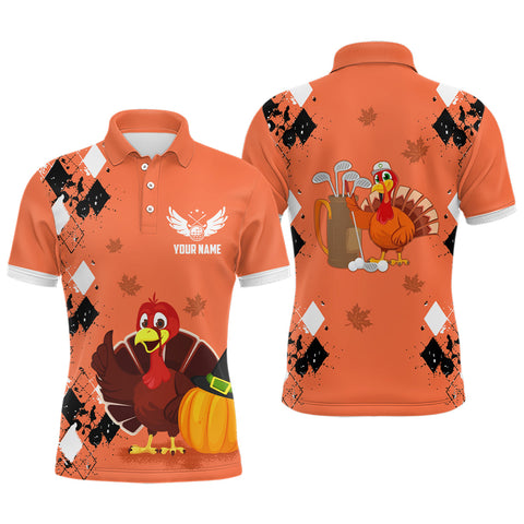 Turkey Bird Thanksgiving Golf Mens Polo Shirt Argyle Orange Custom Men Golf Outfits Cool Golf Gifts LDT0871
