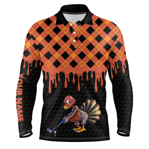 Golf Turkey Thanksgiving Golf Mens Polo Shirt Orange Pumpkin Custom Golf Shirts For Men Golf Gifts LDT0873