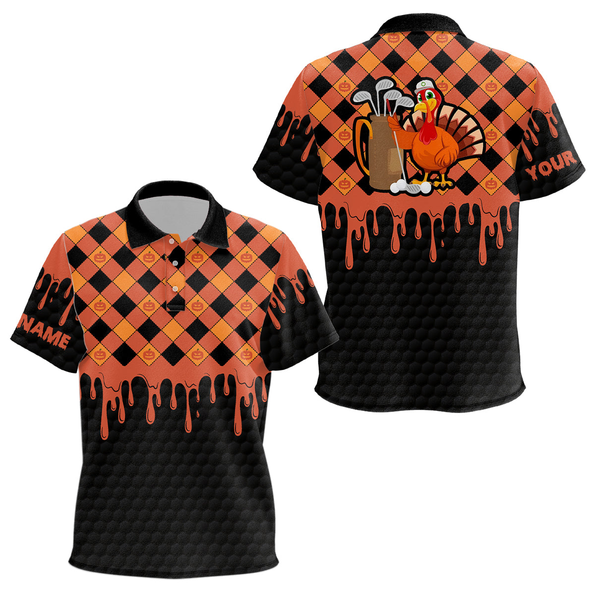 Golf Turkey Thanksgiving Golf Kids Polo Shirt Orange Pumpkin Custom Golf Shirts For Kid Golf Gifts LDT0874