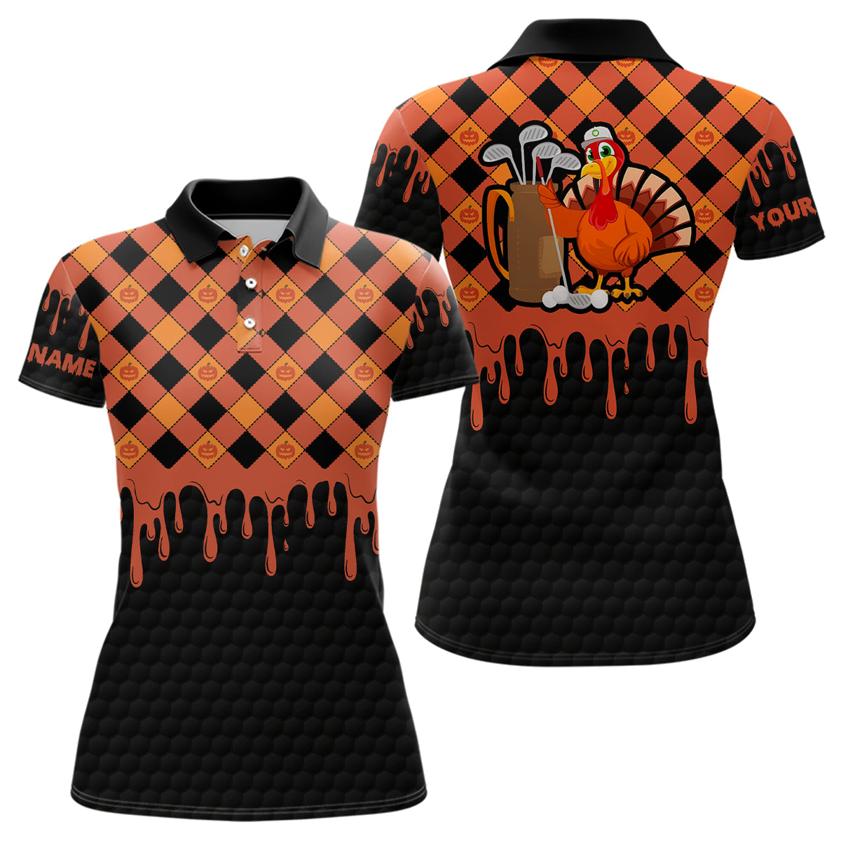 Golf Turkey Thanksgiving Golf Polo Shirt Orange Pumpkin Custom Golf Tops For Women Golf Gifts LDT0874