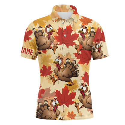 Turkey Thanksgiving Mens Golf Polo Shirt Fall Maple Leaves Custom Golf Shirts For Men Golf Gifts LDT0876