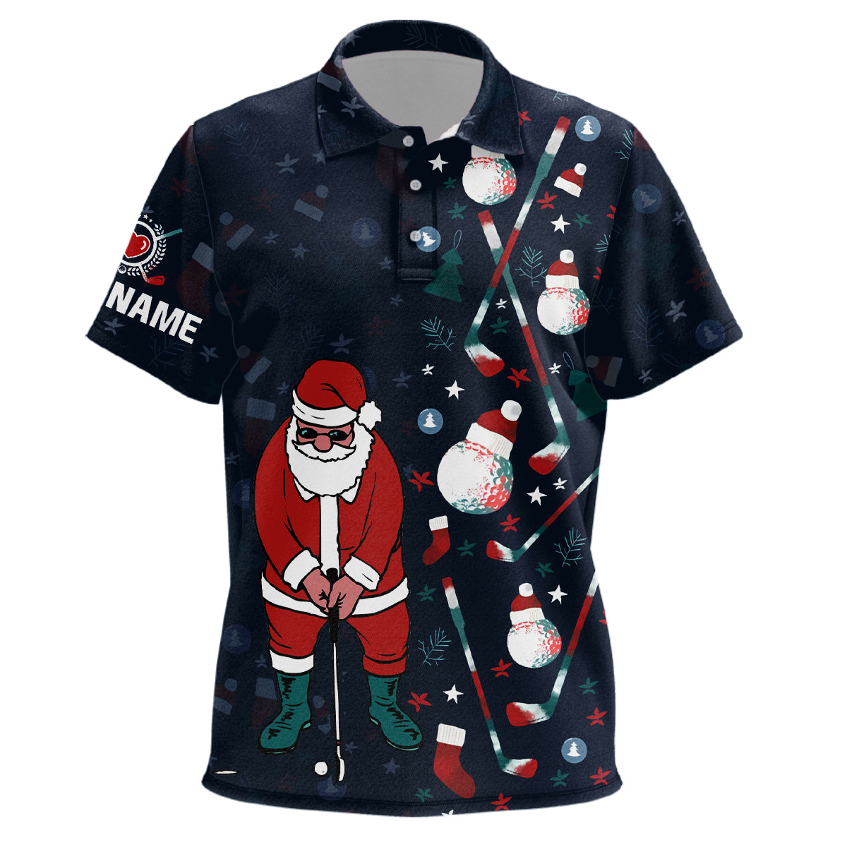 Christmas Golf Pattern Navy Kids Polo Shirts Santa Playing Golf Tops For Kid Christmas Golf Gifts LDT0578