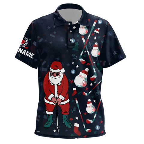 Christmas Golf Pattern Navy Kids Polo Shirts Santa Playing Golf Tops For Kid Christmas Golf Gifts LDT0578