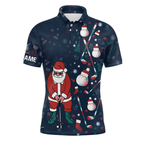 Christmas Golf Pattern Navy Mens Polo Shirts Santa Playing Golf Tops For Men Christmas Golf Gifts LDT0578