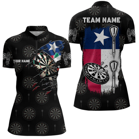 Personalized Retro Texas Flag Darts Quarter Zip Shirt Custom Patriotic Womens Darts Jersey LDT1288