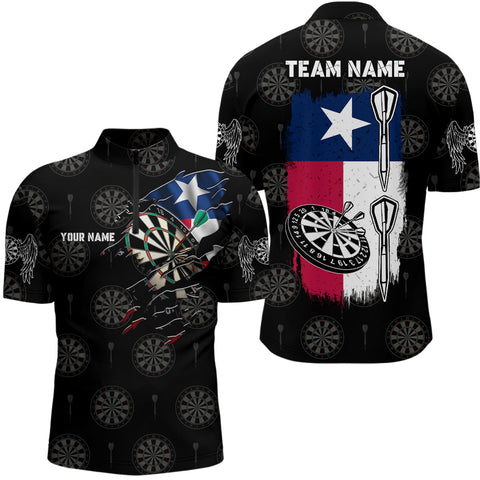 Personalized Retro Texas Flag Darts Quarter Zip Shirt Custom Patriotic Dart Jersey For Men LDT1288