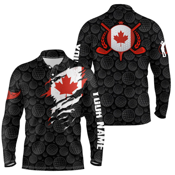 Crack Canada Flag Black Golf Pattern Mens Polo Shirt Maple Leaf Patriotic Golf Shirts For Men LDT0275