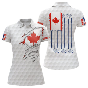 Canada Flag Golf Pattern Polo Shirt Red Maple Leaf Golf Shirts For Women Patriotic Golf Gifts LDT0271