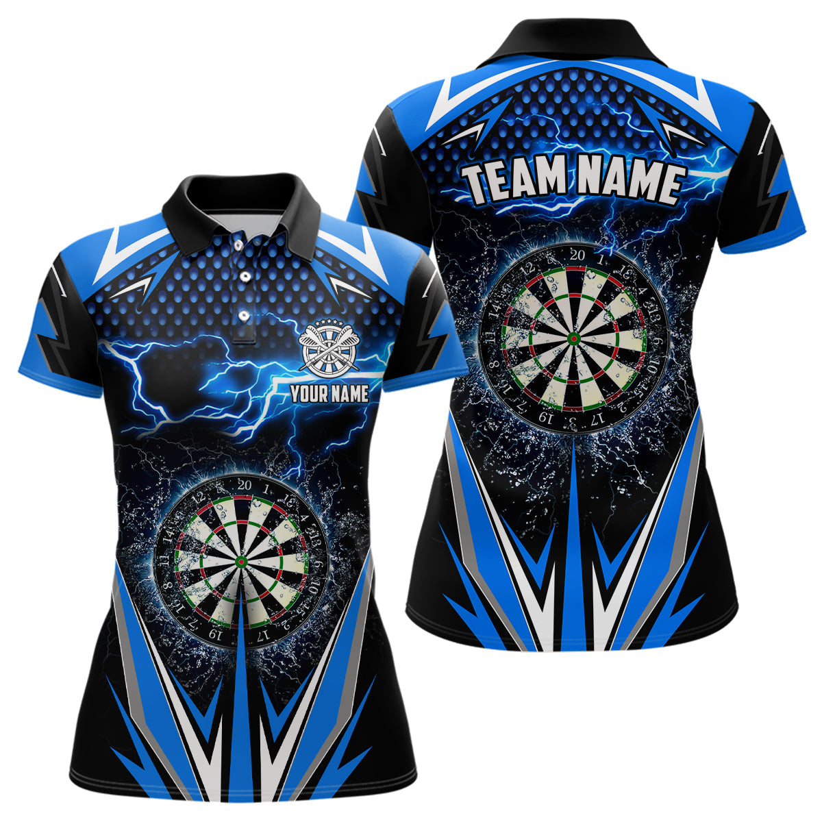 Blue Thunder Lightning Womens Darts Polo Shirt Custom Darts Shirt For Women Dart Jerseys LDT1304