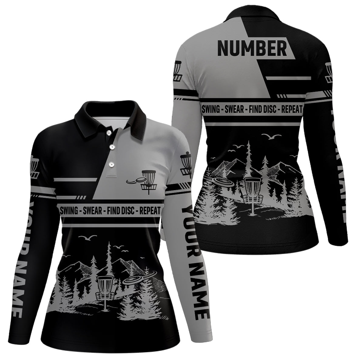 Disc Golf Swing Swear Find Disc Repeat Custom Name And Number Disc Golf Shirts For Women LDT0288