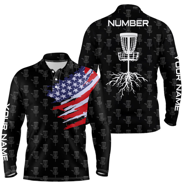 Mens Disc Golf Pattern American Flag Basket Tree Custom Patriotic Disc Golf Shirts For Men LDT0285