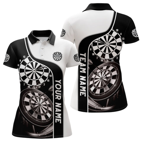 Black And White Darts Polo Shirt With Name Customized Darts Shirts For Women Dart Jersey LDT0305