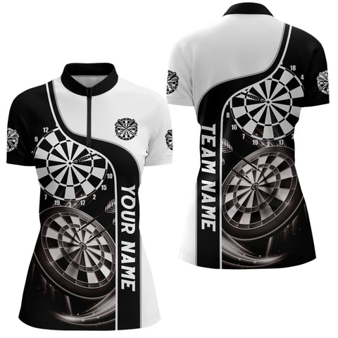 Black And White Darts Quarter Zip Shirt Customized Darts Shirts For Women Dart Jersey LDT0305