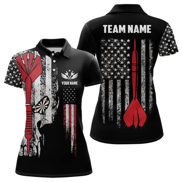 American Flag Skull Darts Polo Shirt Custom Patriotic Darts Shirts For Women Dart Jersey LDT0308