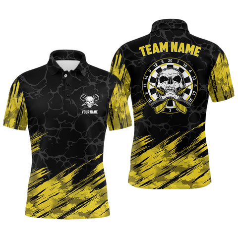 Personalized All Over Print Skull Darts Men Polo Shirt Yellow Black Men Dart Jerseys LDT0904