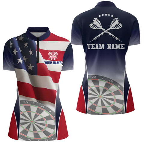 3D American Flag Patriotic Darts Quarter Zip Shirt Personalized Dart Jersey For Women LDT0320