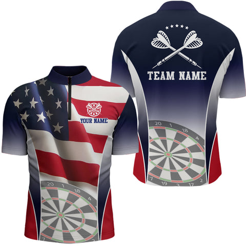 3D American Flag Patriotic Darts Quarter Zip Shirt Personalized Dart Jersey For Men LDT0320