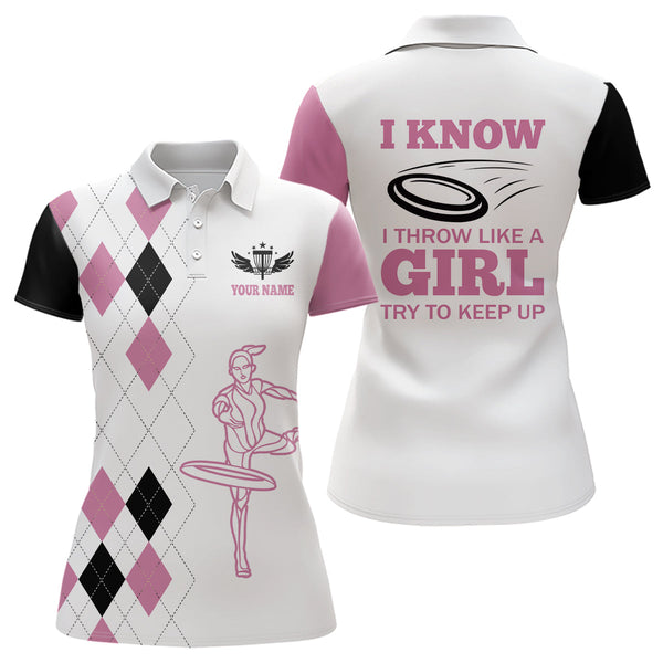 Black Pink Argyle Pattern Disc Golf Polo Shirts Custom Disc Golf Shirts For Women Golf Gifts LDT0910