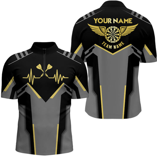 Mens Heart Pulse Line Darts Quarter Zip Shirt Custom Yellow Heartbeat Dart Jersey For Men LDT0332