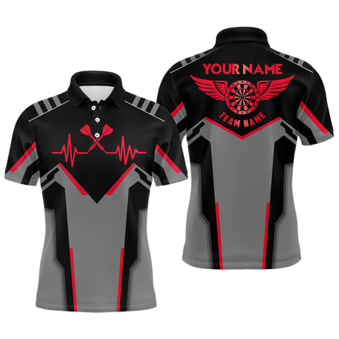 Mens Heart Pulse Line Darts Polo Shirt Custom Red Heartbeat Dart Jersey For Men LDT0333