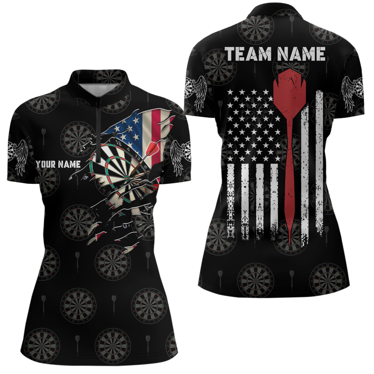 Personalized American Flag Custom Darts Quarter Zip Shirt Patriotic Dart Jersey For Women LDT0337