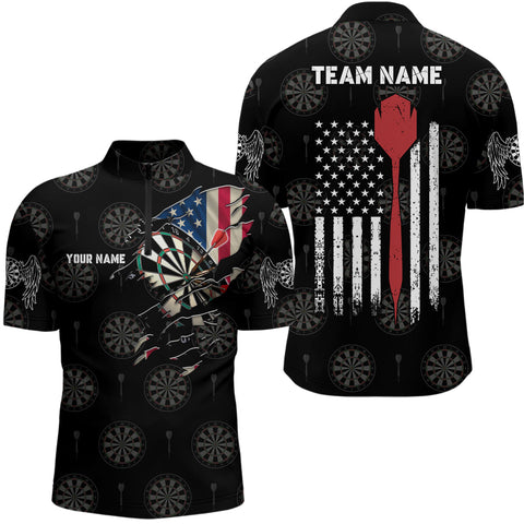 Personalized American Flag Custom Darts Quarter Zip Shirt Patriotic Dart Jersey For Men LDT0337