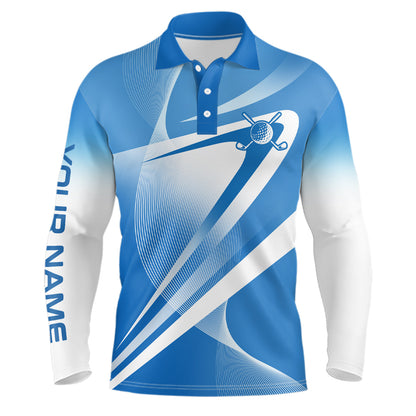 White Blue Custom Name Mens Golf Polo Shirts Personalized Golf Shirts For Men Golfing Gifts LDT1320