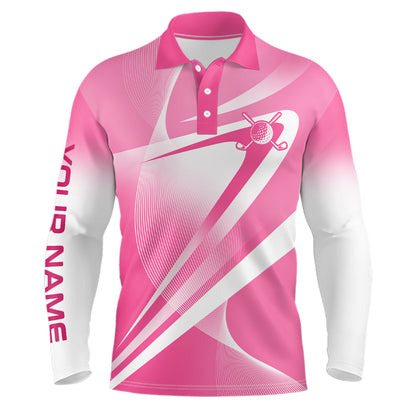 Pink White Custom Name Mens Golf Polo Shirts Personalized Golf Shirts For Men Golfing Gifts LDT1321