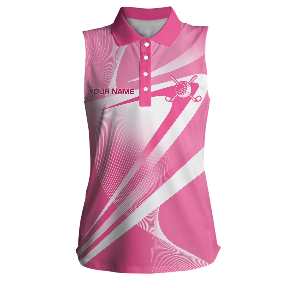 Pink White Custom Name Womens Sleeveless Polo Shirts Personalized Golf Shirts For Women Golfing Gifts LDT1321