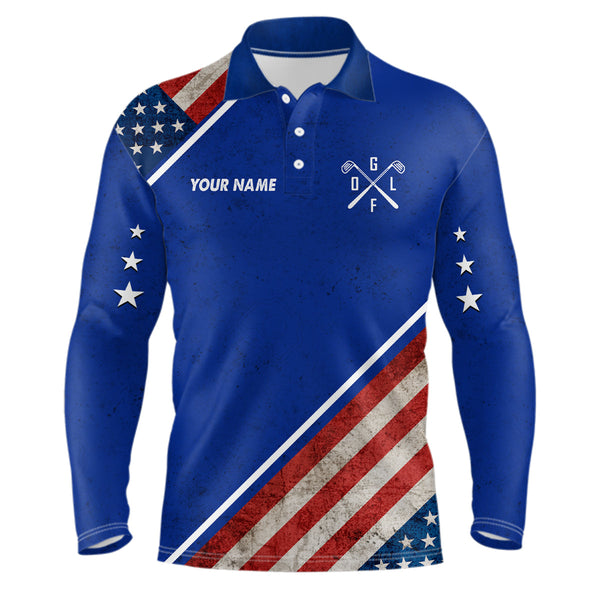 Retro Usa Flag Mens Golf Polo Shirts Custom Patriotic Golf Shirts For Men Golfing Gifts LDT1469