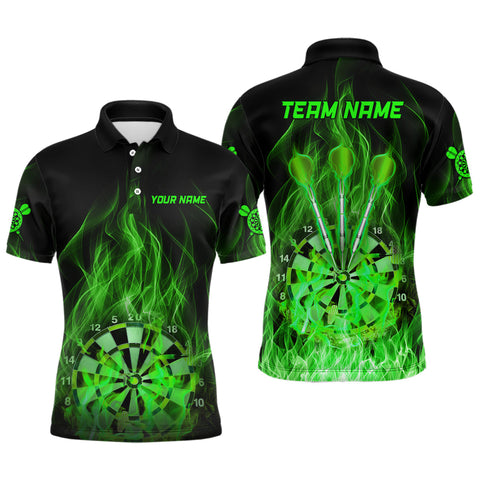 Green Fire Flame Dartboard Mens Darts Polo Shirt Custom Dart Shirts For Men Dart Jerseys LDT1326