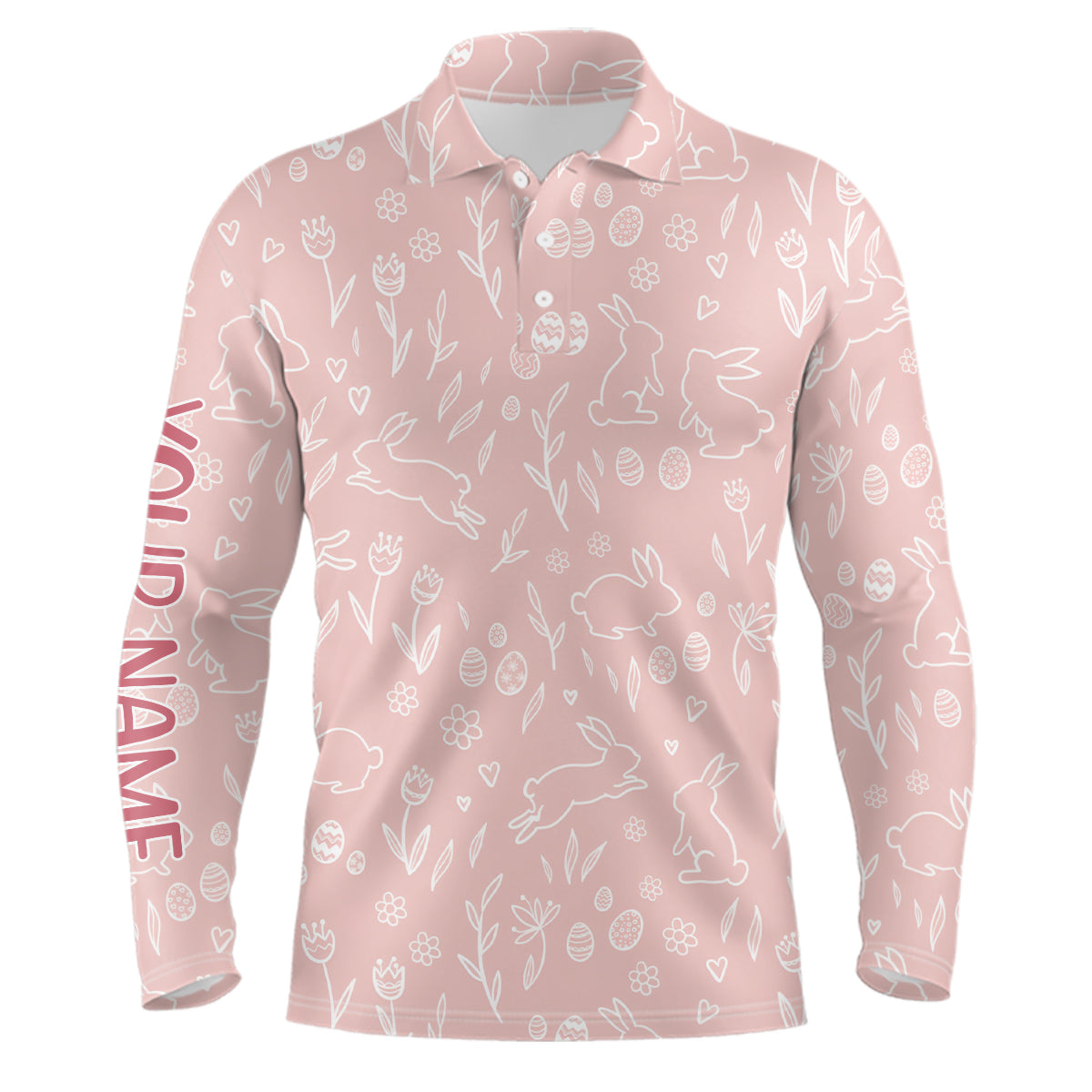 Pink Cute Easter Eggs & Bunnies Mens Golf Polo Shirt Custom Easter Day Golf Tops For Men Golf Gifts LDT1335