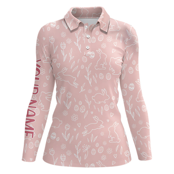 Pink Cute Easter Eggs & Bunnies Womens Golf Polo Shirt Custom Easter Day Golf Tops For Women LDT1335