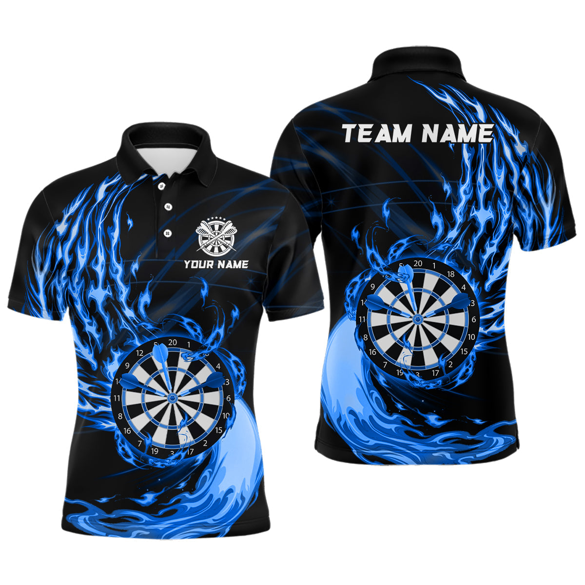 Blue Fire Dartboard Mens Darts Polo Shirt Custom Darts Shirt For Men Dart Jerseys LDT1472