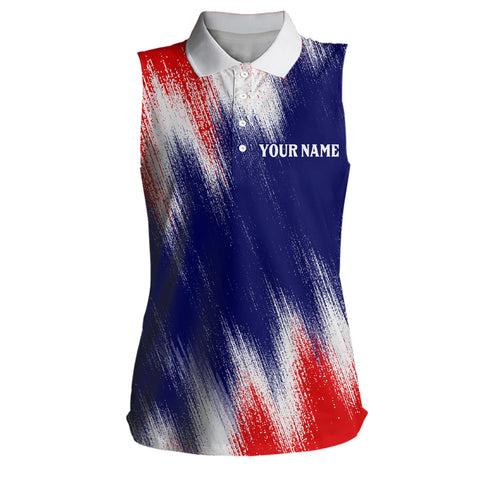 American Flag Womens Sleeveless Golf Polo Shirts Custom Patriotic Golf Shirts For Women Golfing Gifts LDT1344