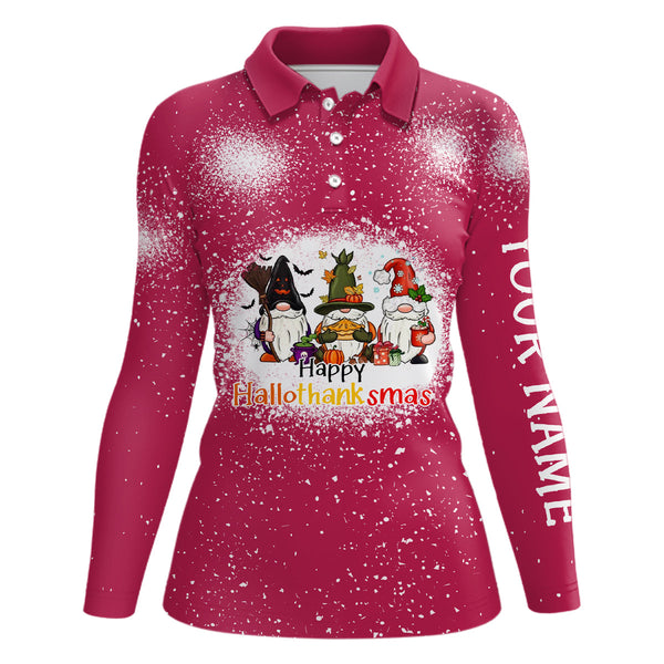 Happy Hallothanksmas Christmas Santa Womens Golf Polo Shirt Custom Funny Golf Tops For Women LDT0674