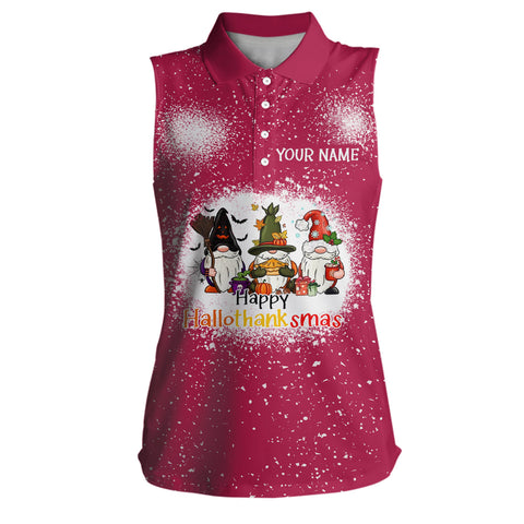 Happy Hallothanksmas Christmas Santa Womens Sleeveless Polo Shirt Custom Funny Golf Tops For Women LDT0674