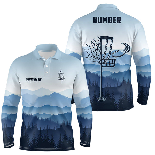 Blue Mountain Landscape Disc Golf Mens Polo Shirt Custom Winter Disc Golf Shirt For Men LDT0693