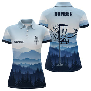 Blue Mountain Landscape Womens Disc Golf Polo Shirt Custom Winter Disc Golf Shirt For Women LDT0693