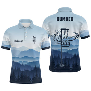 Blue Mountain Landscape Disc Golf Mens Polo Shirt Custom Winter Disc Golf Shirt For Men LDT0693