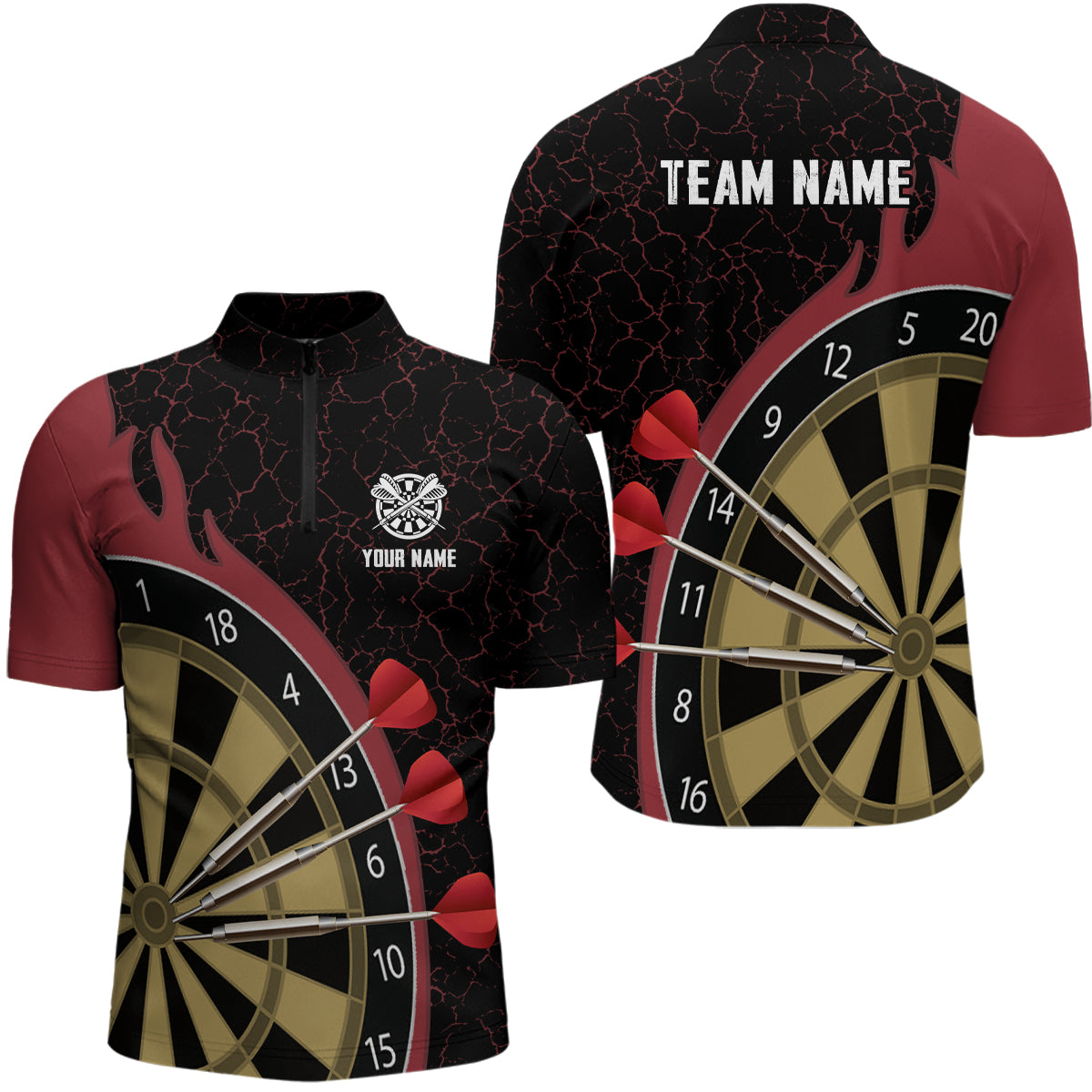 Personalized Darts Set Red Fire Flame Quarter Zip Shirt Custom Darts J Myfihu 6958