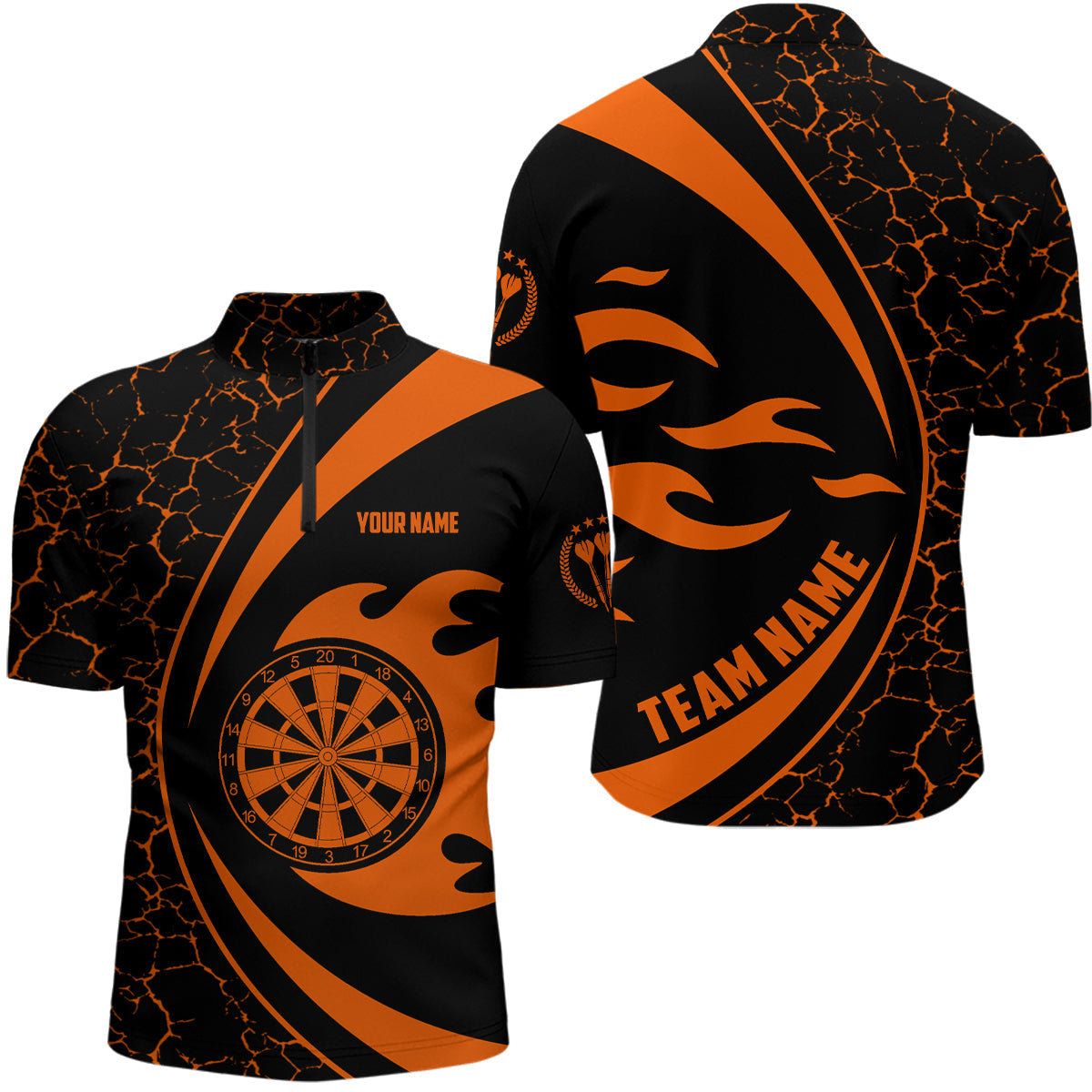 Personalized Orange Fire Flame Darts Quarter Zip Shirt Darts Shirt For Men Darts Jersey LDT0711