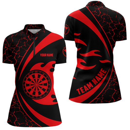 Personalized Red Fire Flame Darts Quarter Zip Shirt Dart Shirt For Women Darts Team Jersey LDT0712