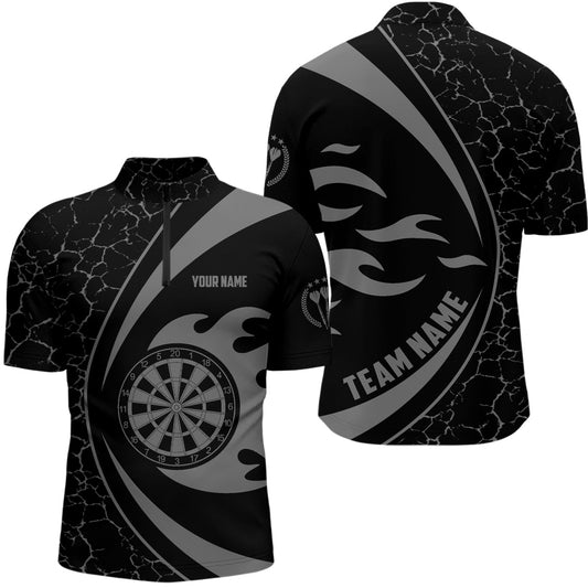 Personalized Grey Fire Flame Darts Quarter-Zip Shirt Darts Shirt For Men Darts Team Jersey LDT0713
