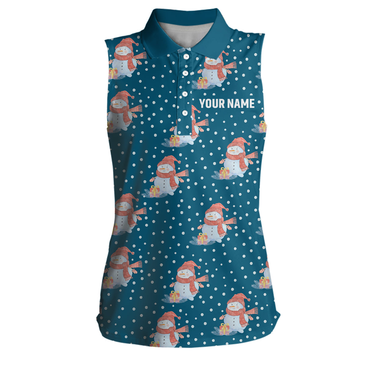 Cute Snowman With Falling Snow Blue Christmas Womens Sleeveless Polo Shirt Custom Golf Tops For Women LDT0926