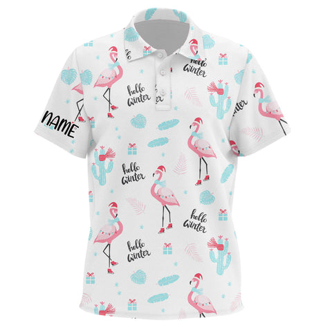 Winter Flamingo Christmas Golf Kids Polo Shirts Unisex Funny Golf Tops Best Golf Gifts For Kids LDT0929