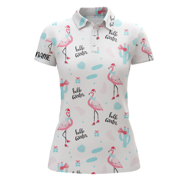 Winter Flamingo Christmas Golf Polo Shirts Womens Funny Golf Tops Best Golf Gifts For Ladies LDT0929