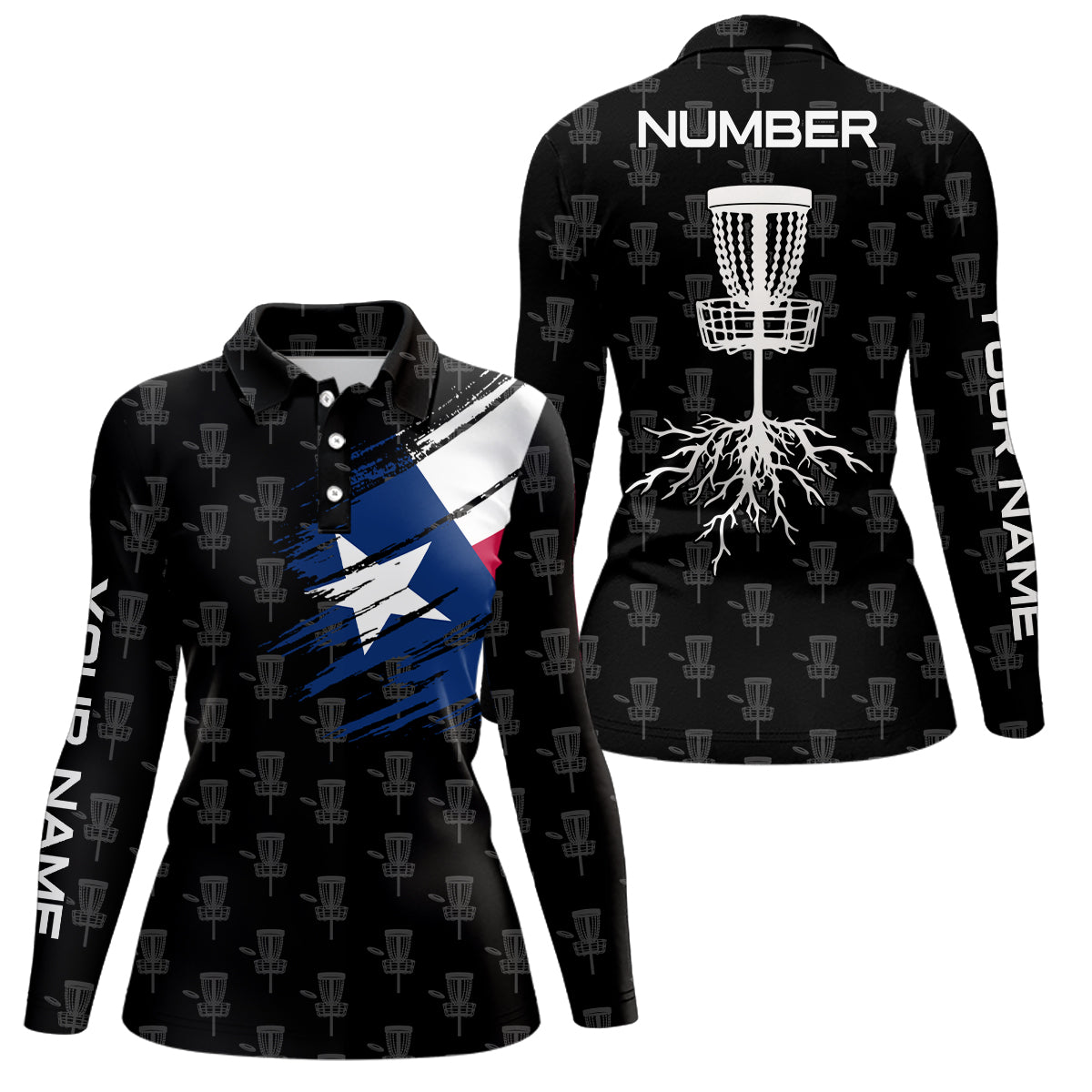 Disc Golf Pattern Texas Flag Basket Tree Customized Patriotic Disc Golf Shirts For Women LDT1482