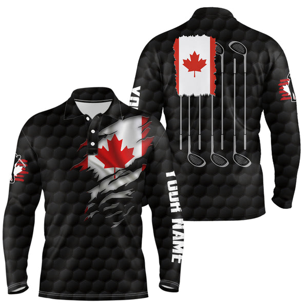 3D Canada Flag Black Mens Golf Polo Shirt Red Maple Leaf Golf Tops For Men Patriotic Golf Gifts LDT1483