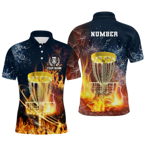 Fire And Water Mens Disc Golf Polo Shirts, Lightning Golf Shirts For Men, Disc Golf Gifts LDT0150